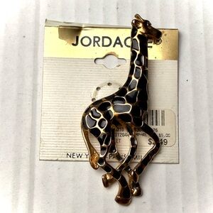 Vintage Jordache Giraffes Brooch Pin Gold Tone Black Enamel Spots Retro Animal